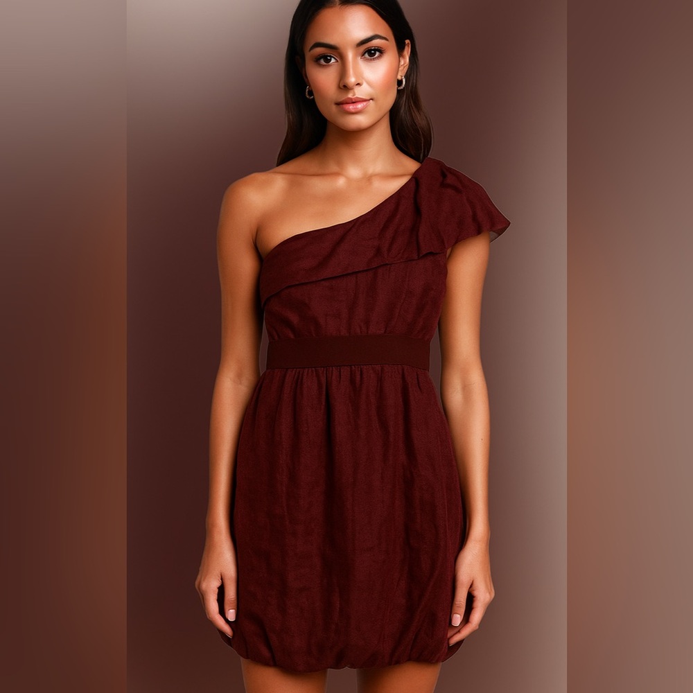 Geren Ford Red Asymmetrical Pleated One Shoulder Sundress